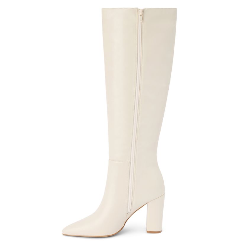 Vegan knee high boot on block heel.