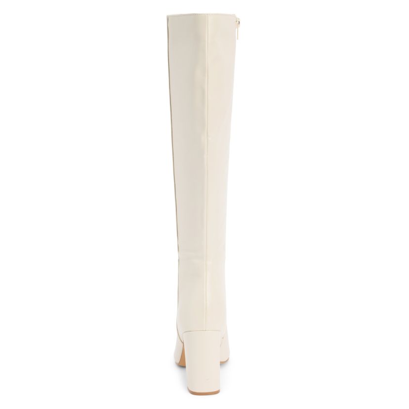 Vegan knee high boot on block heel.