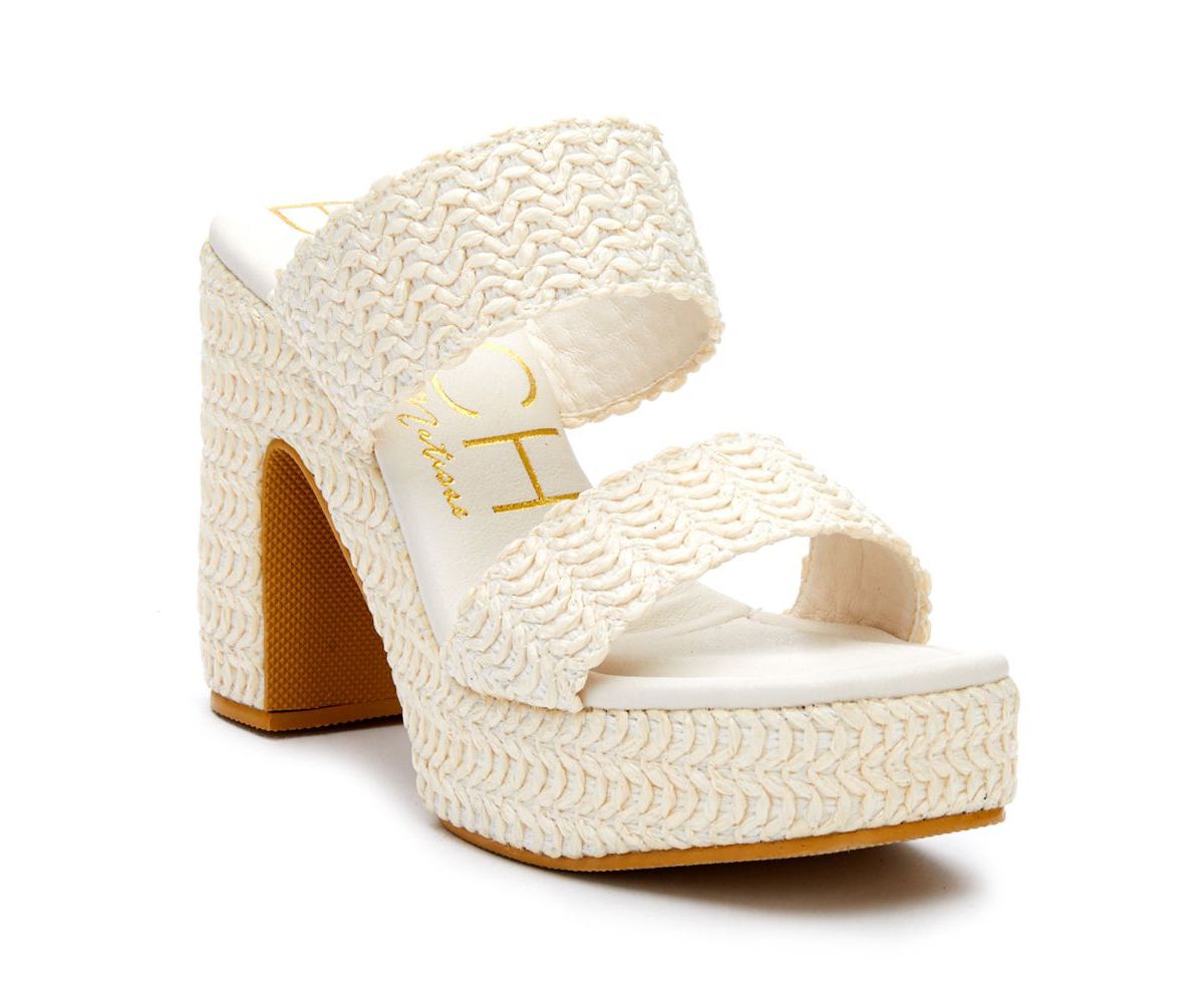 Vegan, two band platform with squared off toe.