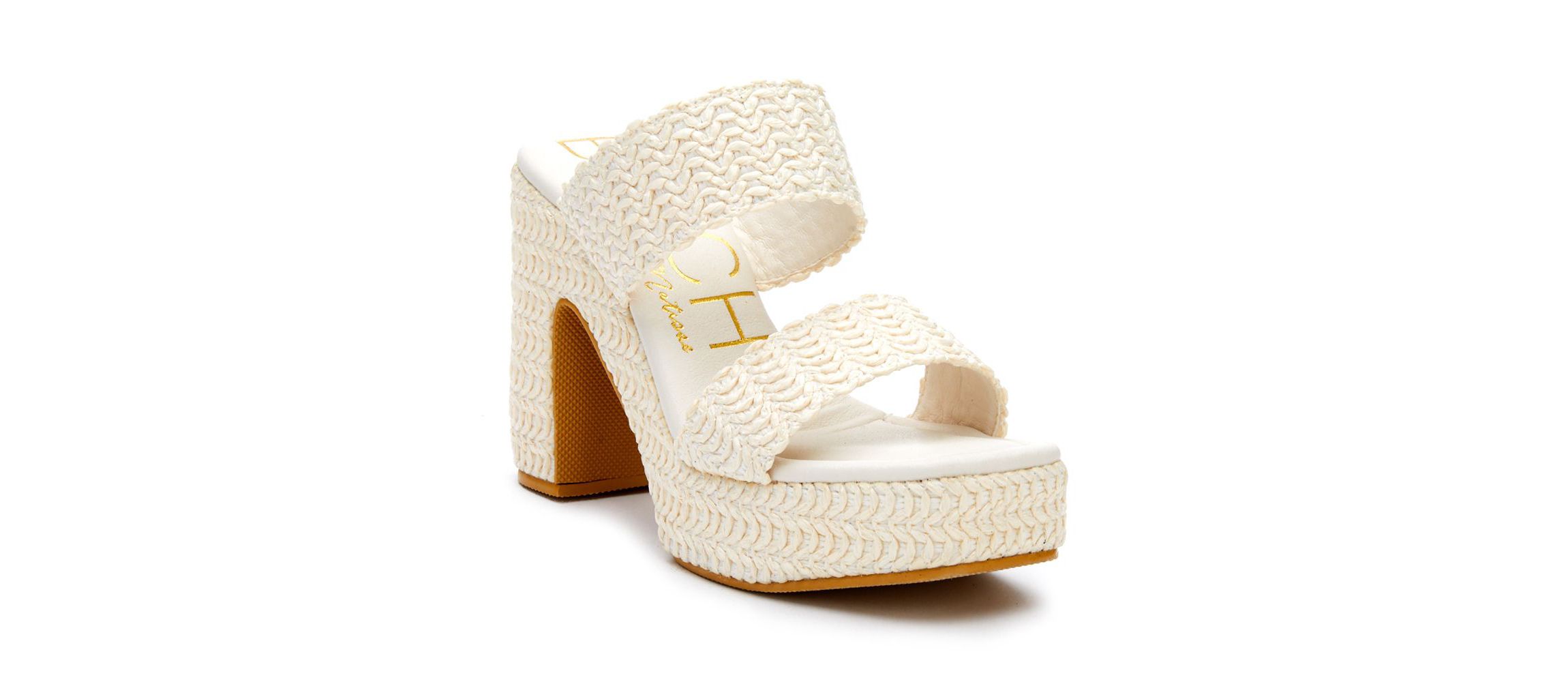 Vegan, two band platform with squared off toe.