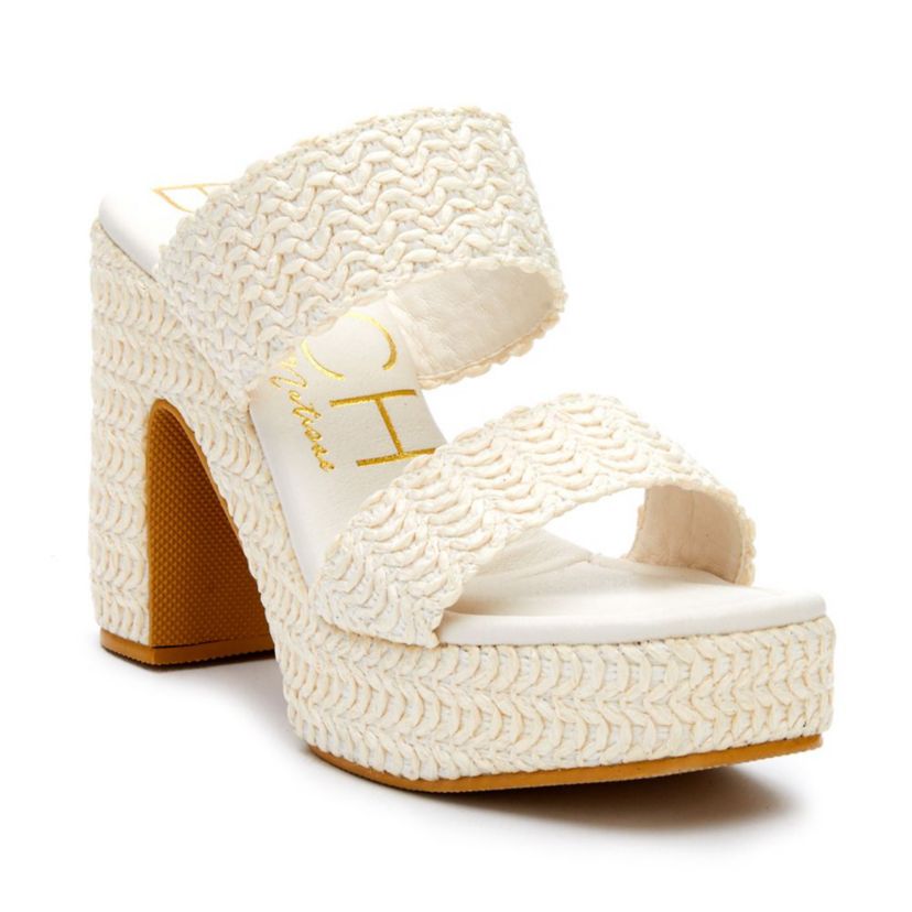 Vegan, two band platform with squared off toe.