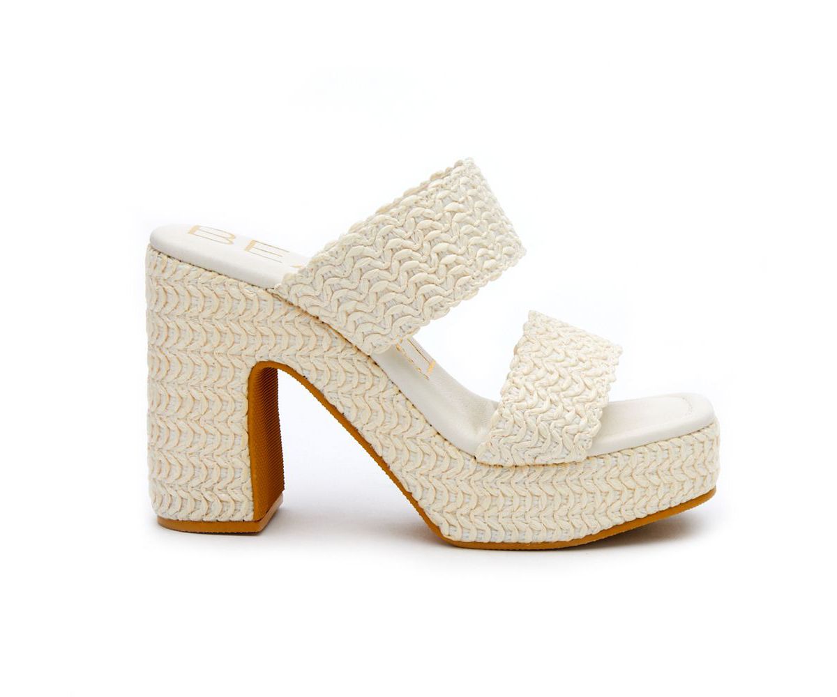 Vegan, two band platform with squared off toe.