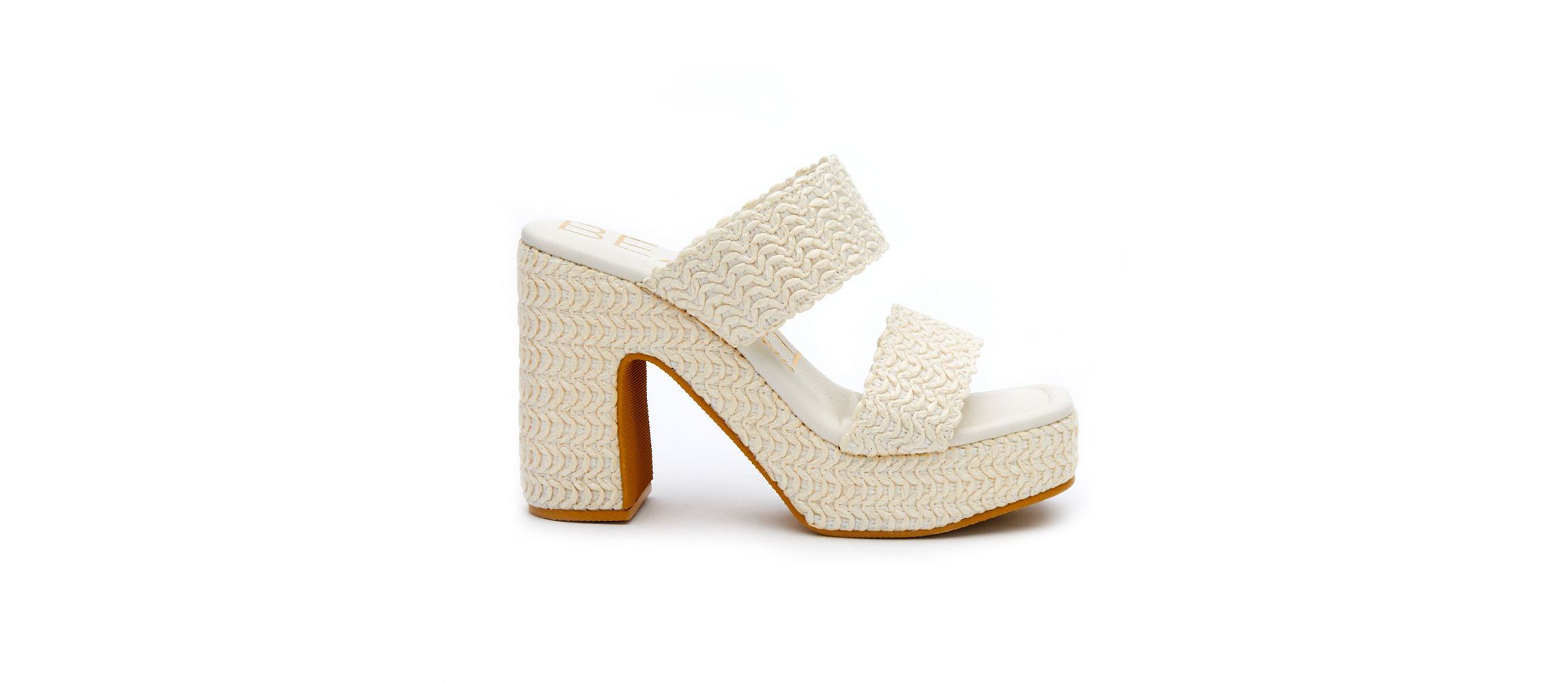 Vegan, two band platform with squared off toe.