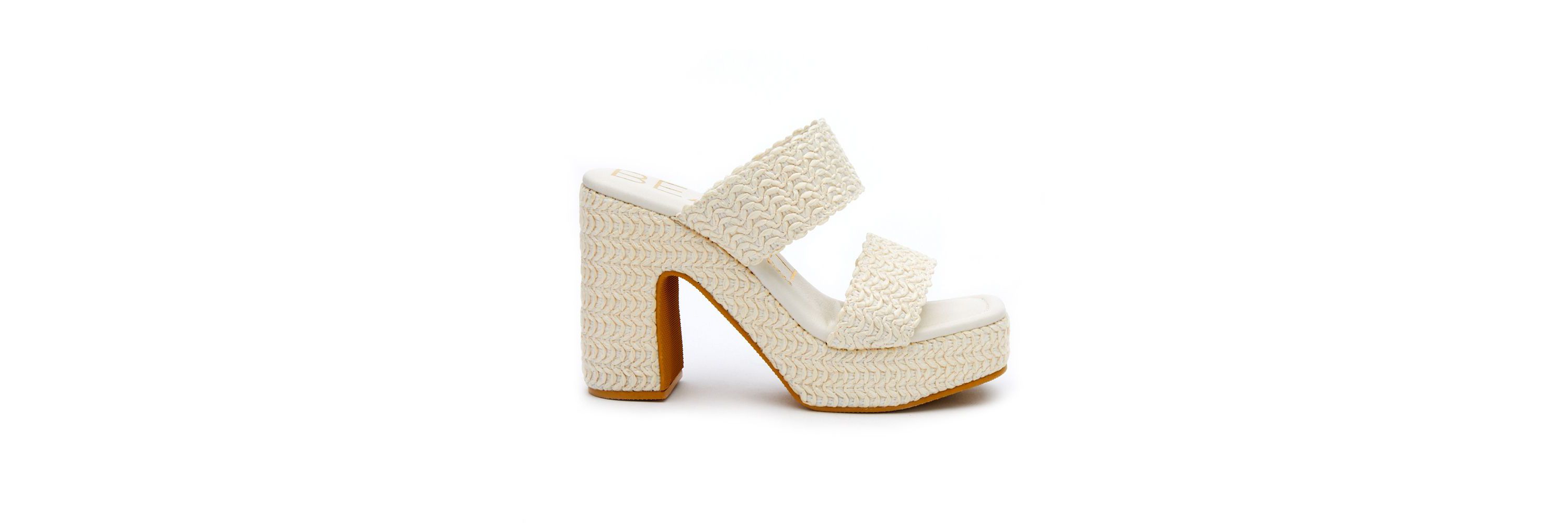 Vegan, two band platform with squared off toe.