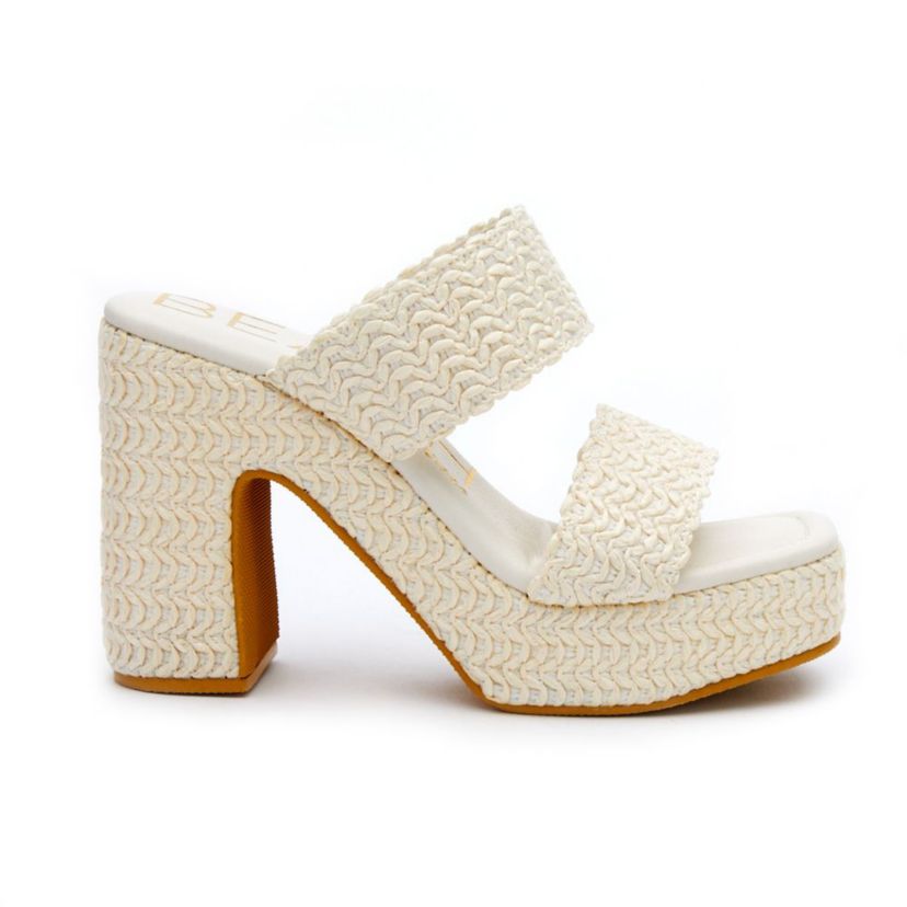 Vegan, two band platform with squared off toe.