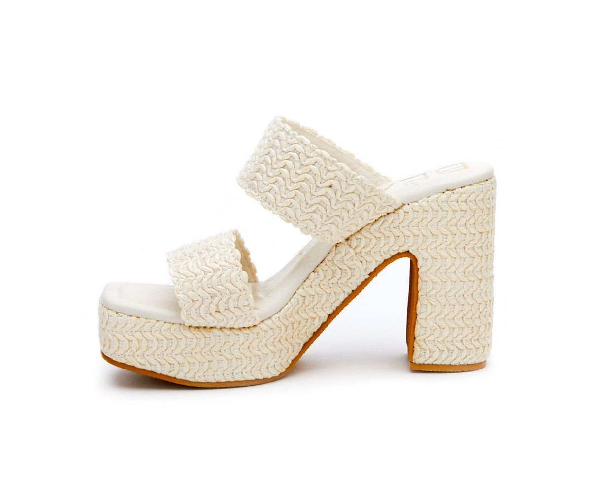 Vegan, two band platform with squared off toe.