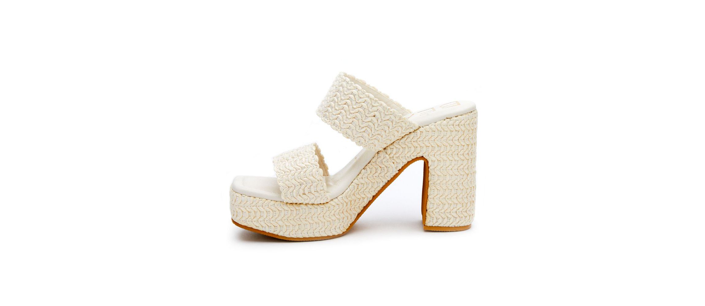 Vegan, two band platform with squared off toe.
