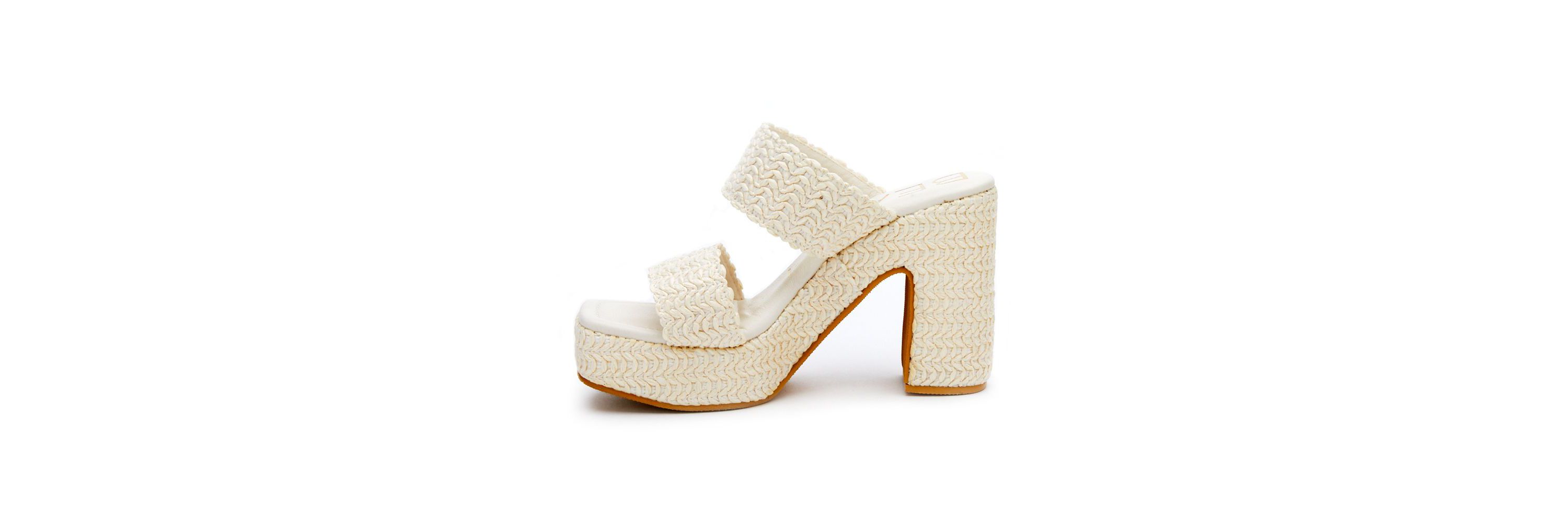 Vegan, two band platform with squared off toe.