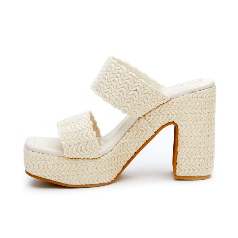 Vegan, two band platform with squared off toe.