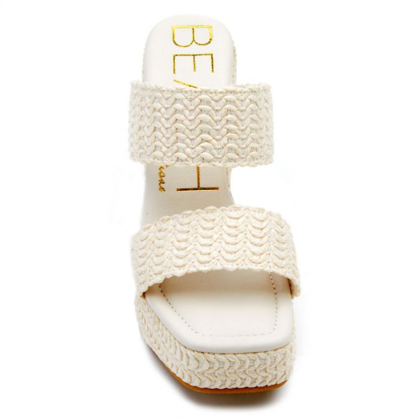 Vegan, two band platform with squared off toe.