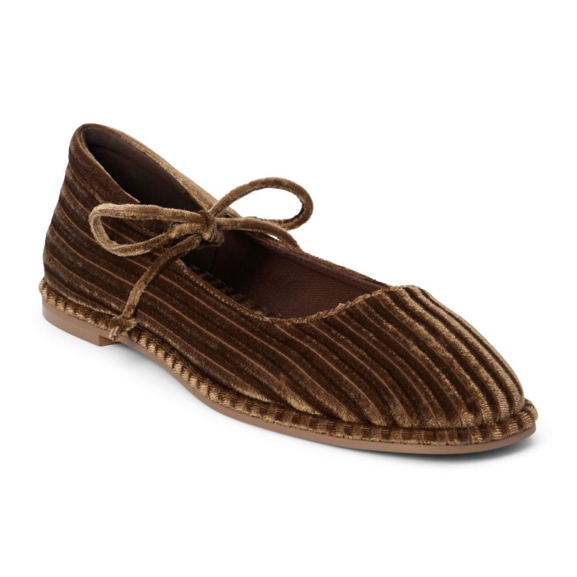 Vegan ballet flat with ankle tie detail.