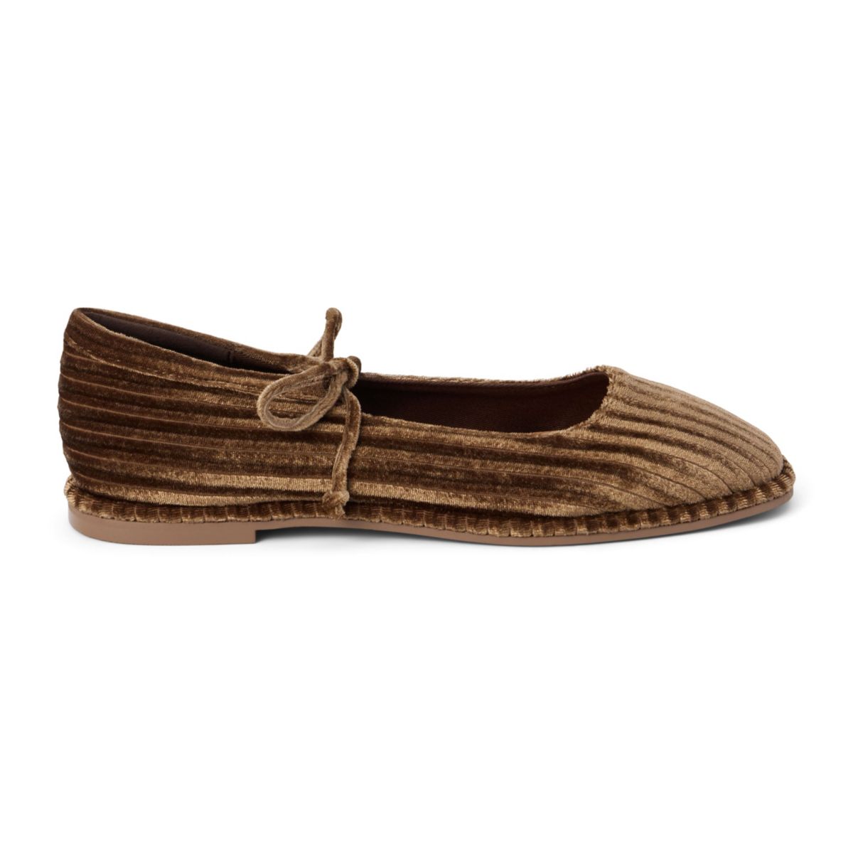 Vegan ballet flat with ankle tie detail.