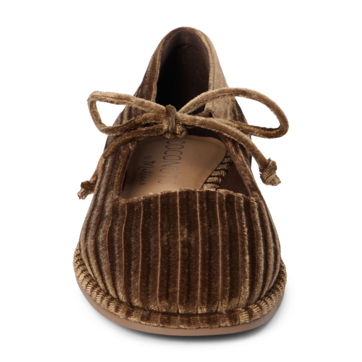 Vegan ballet flat with ankle tie detail.