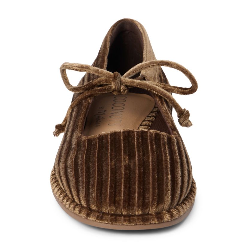 Vegan ballet flat with ankle tie detail.