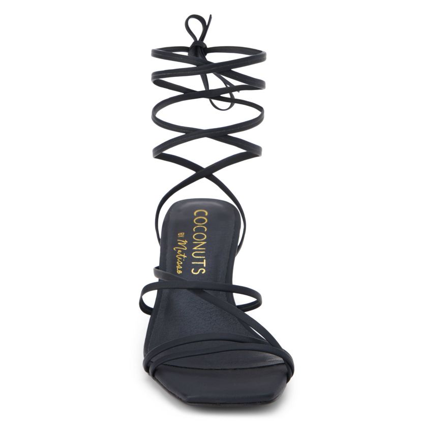 Vegan, strappy sandal with removable ankle tie.