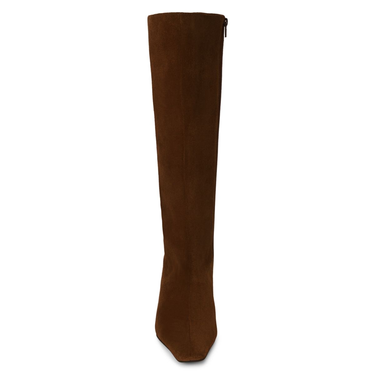 Simple knee high boot with architectural heel.