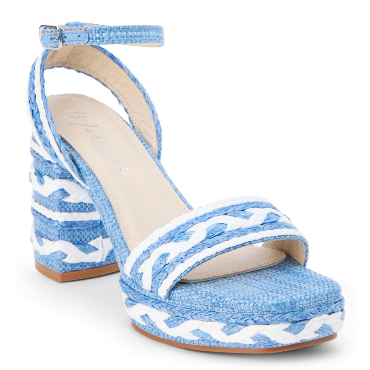 Platform, heeled sandal with ankle strap.