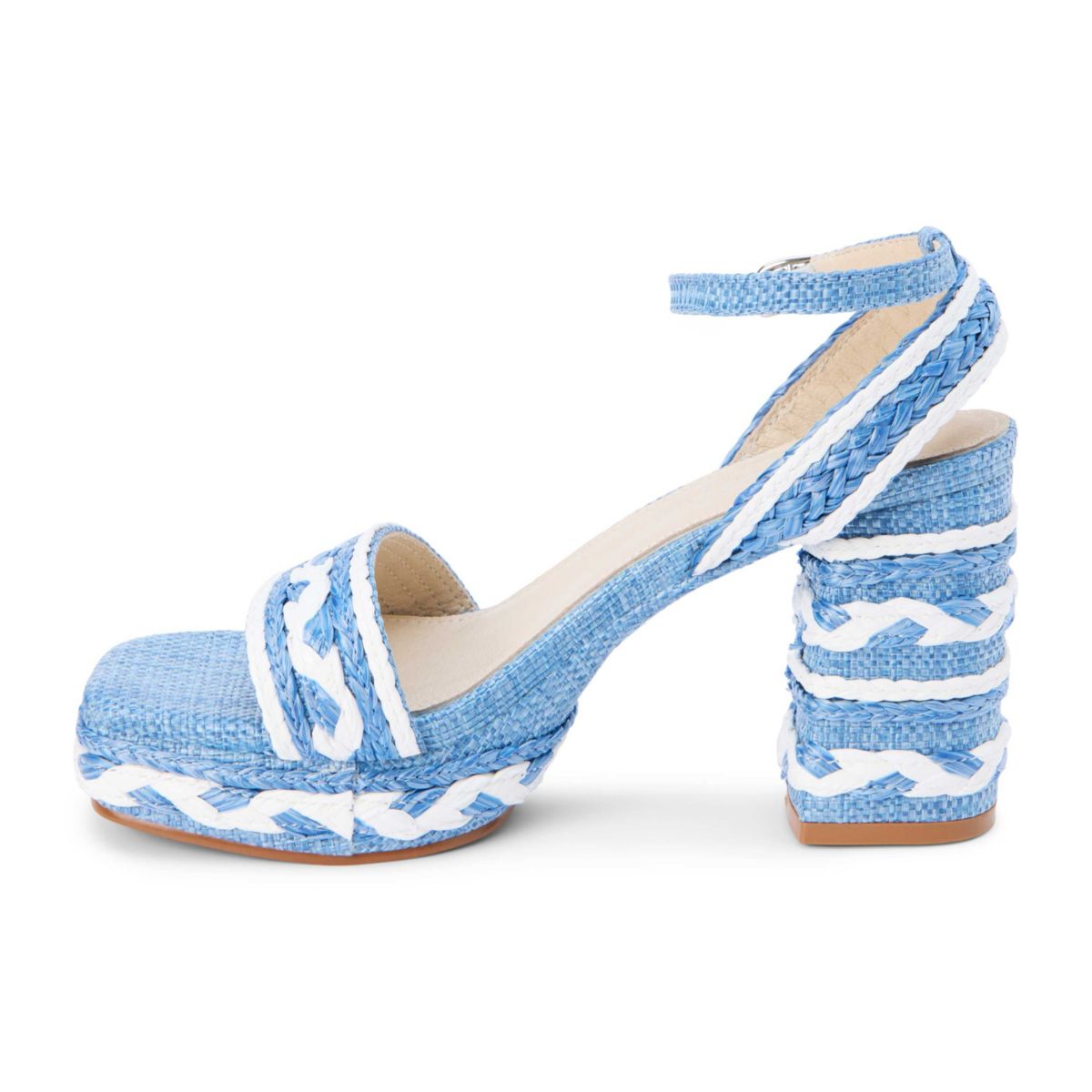 Platform, heeled sandal with ankle strap.