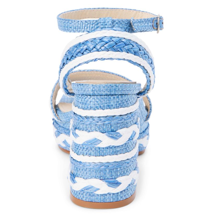 Platform, heeled sandal with ankle strap.