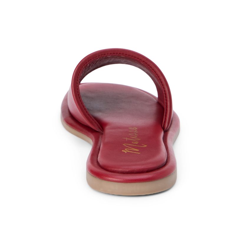 Flat sandal with puffy, one band upper.