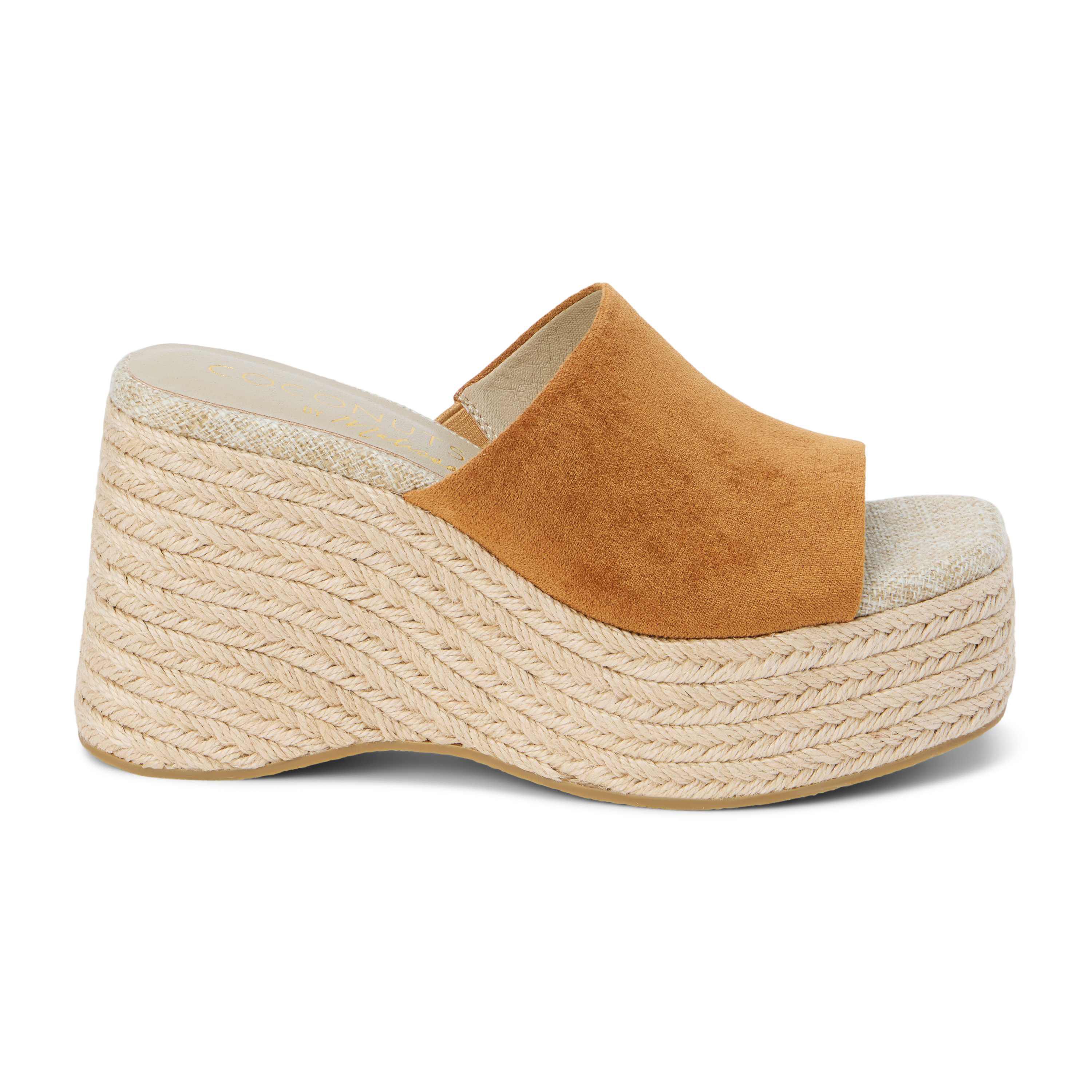 Vegan, single band wedge sandal.