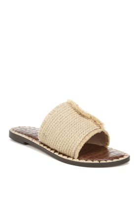 brown woven slide sandals