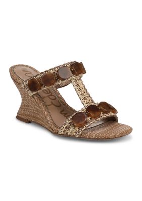 Sam Edelman Women's Dante Stone Wedge Sandals, Tan, 9.5M