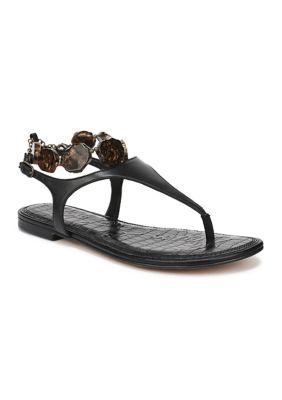 Sam Edelman Women's Canna Thong Sandals - Leopard Stone, Black, 8.5M