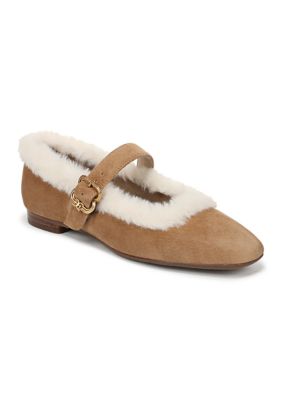 Sam Edelman Women's Michaela Fur Mary Jane Flats, Brown, 11M