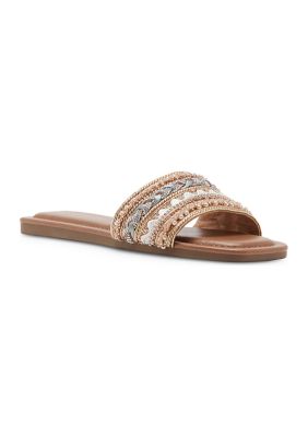 Madden Girl Thread Embellished Square Toe Slide Sandals