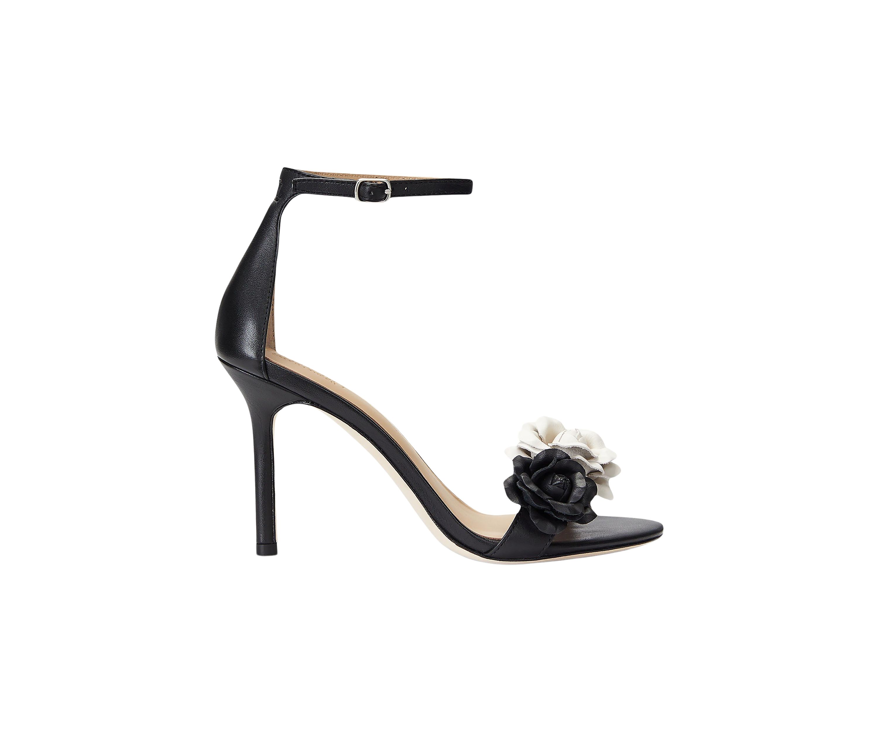 Allie Floral-Trim Nappa Leather Sandals