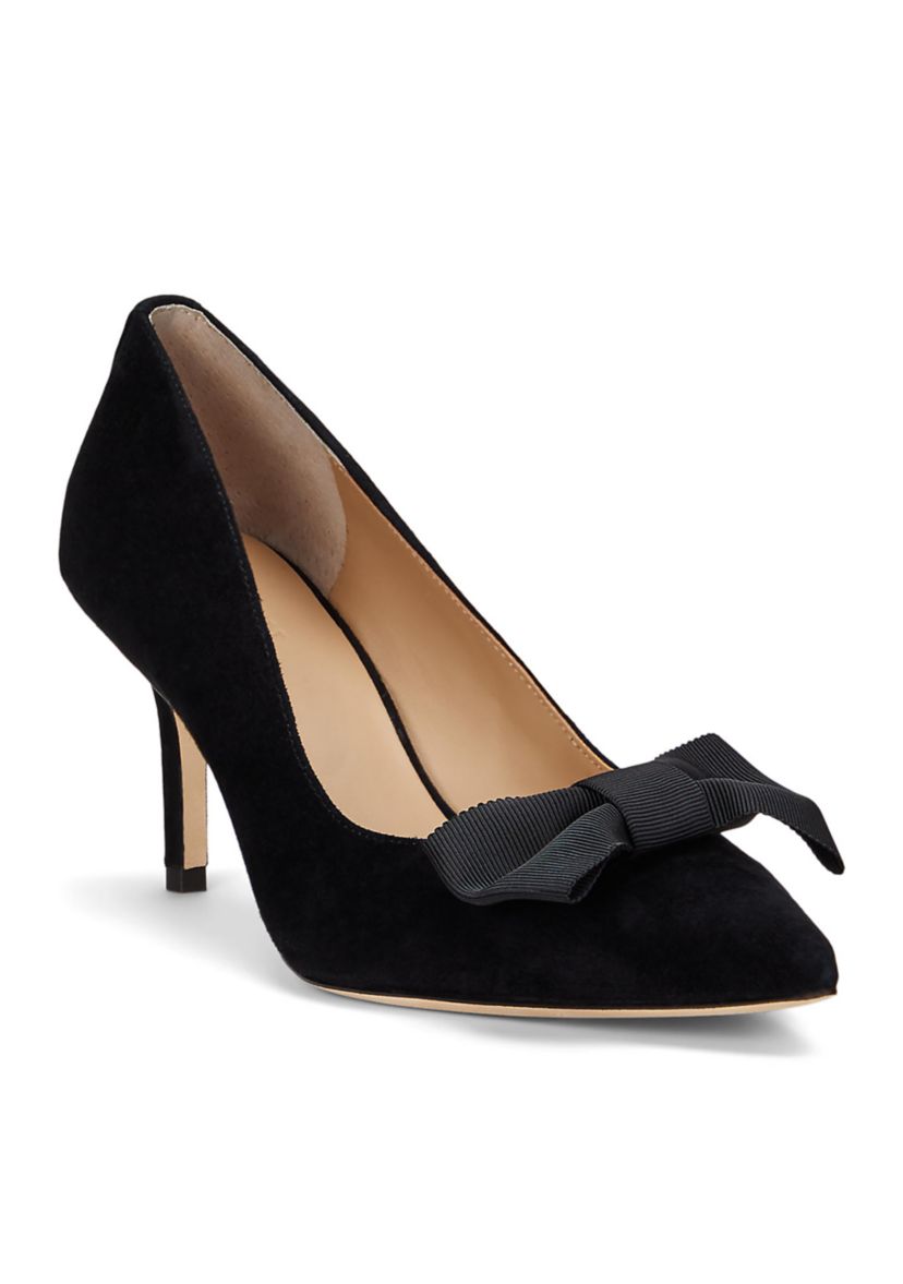 Lanette Bow-Trim Suede Pumps