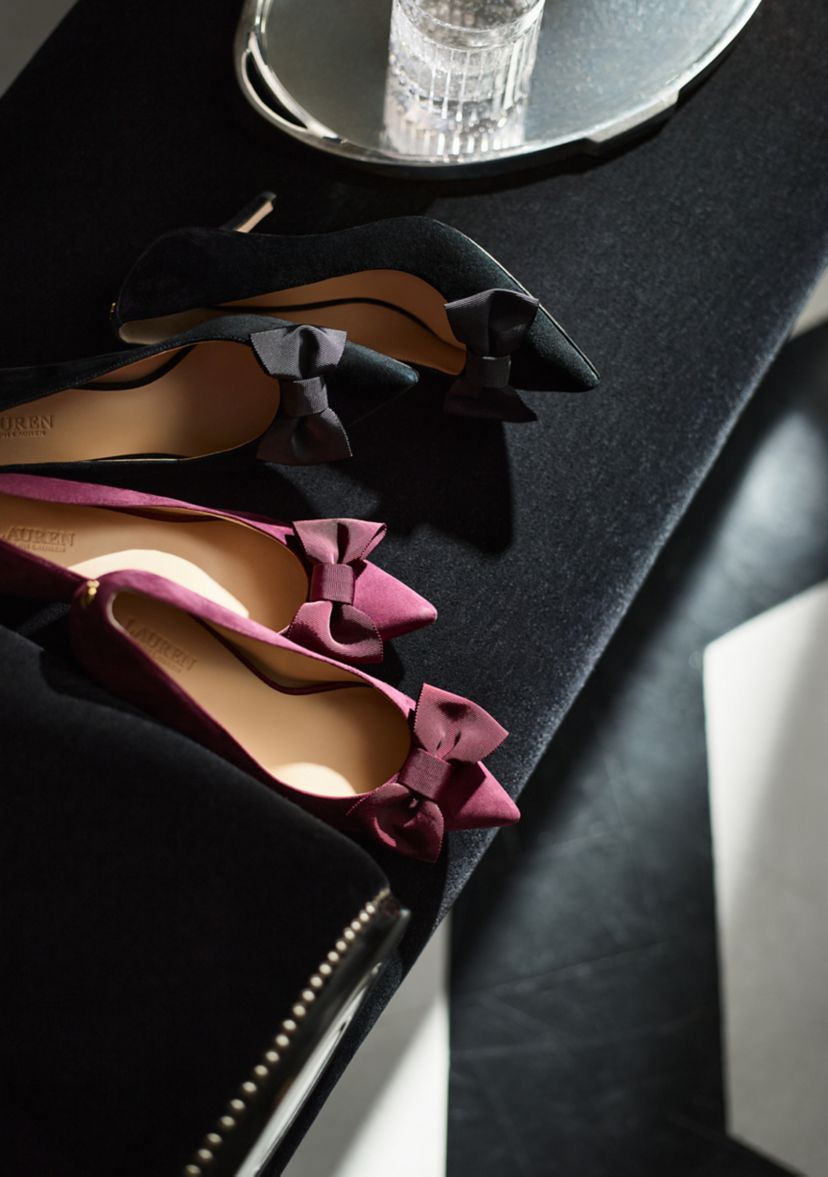 Lanette Bow-Trim Suede Pumps