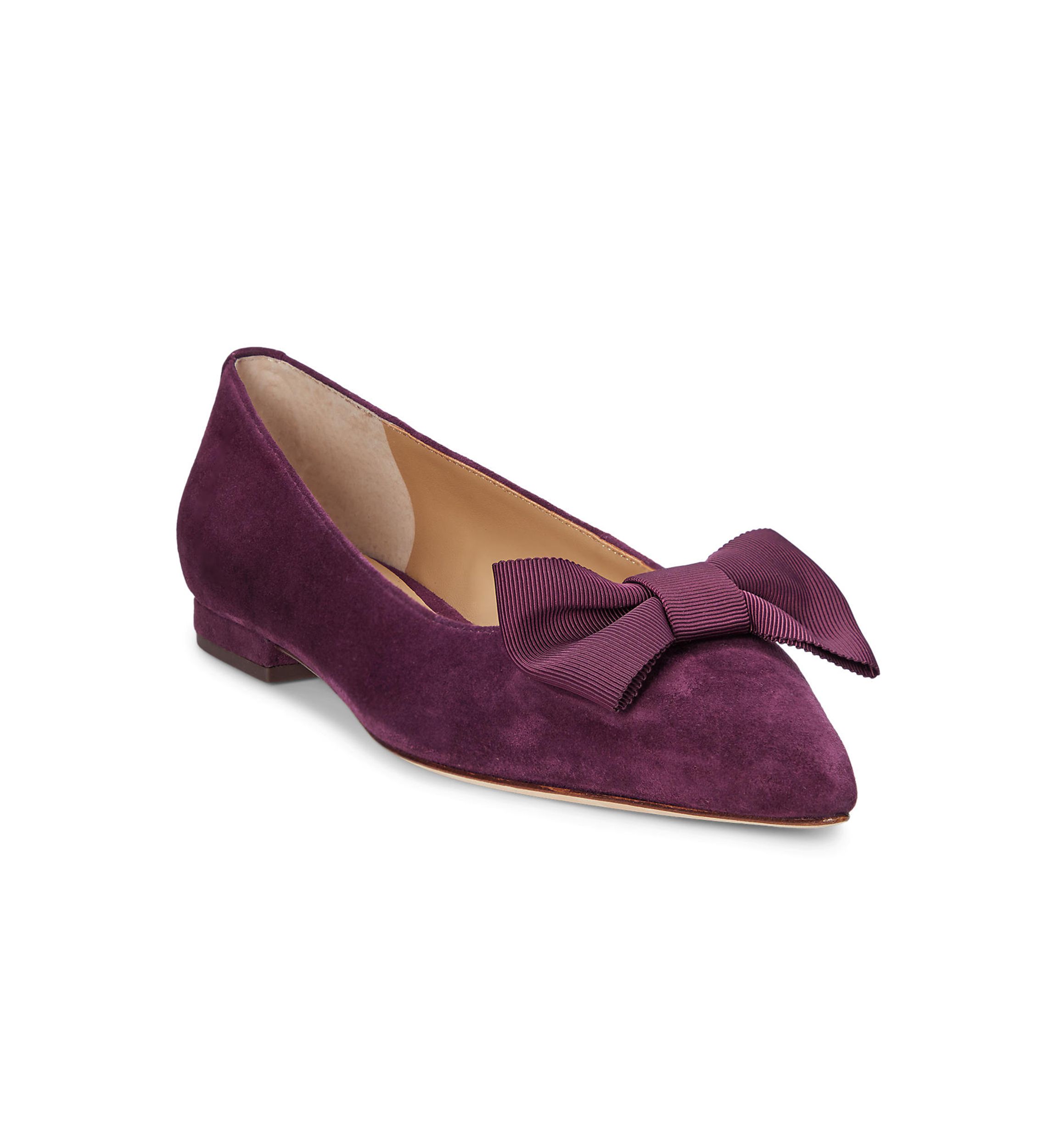 Londyn Bow-Trim Suede Ballet Flats