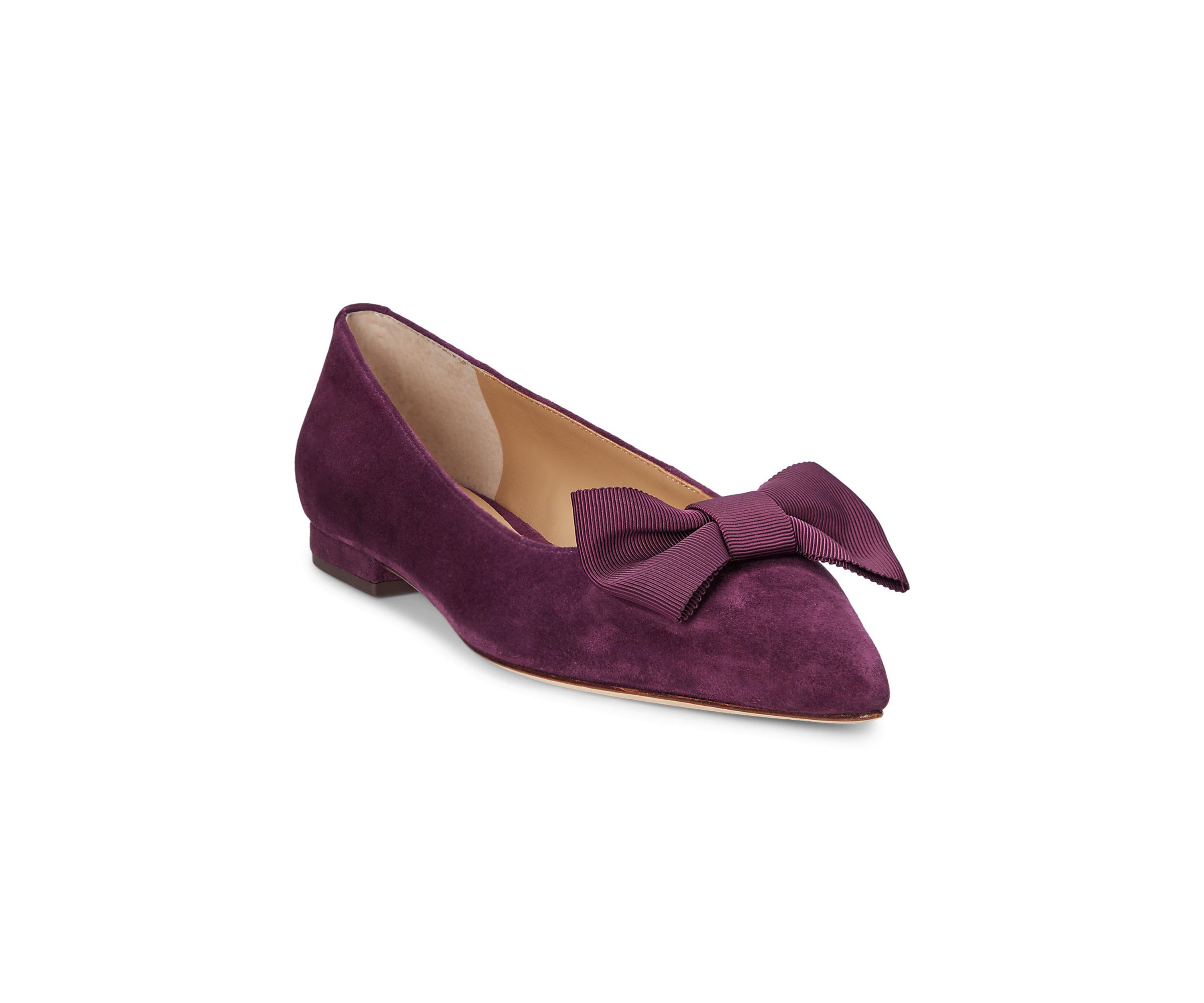 Londyn Bow-Trim Suede Ballet Flats