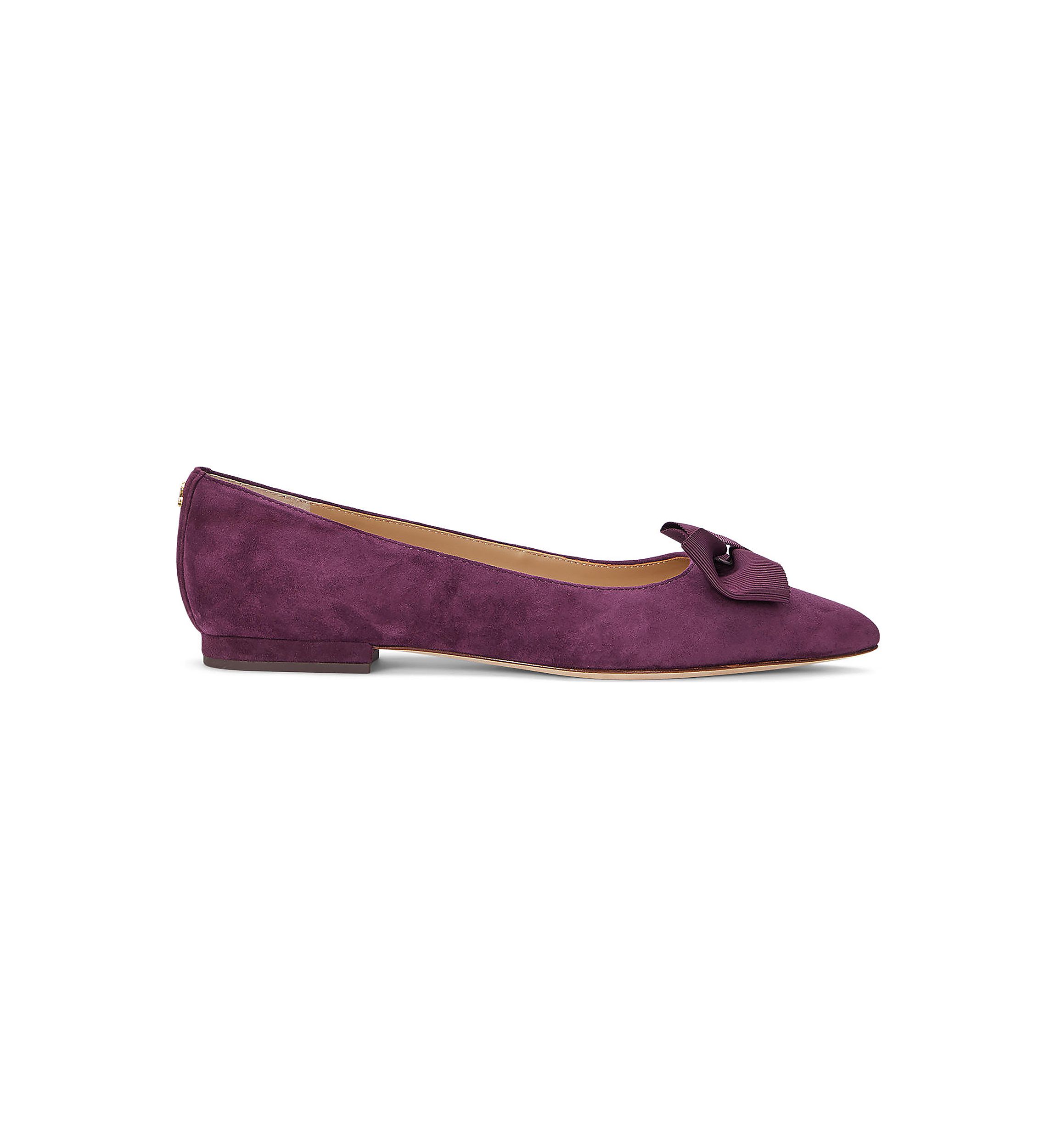 Londyn Bow-Trim Suede Ballet Flats