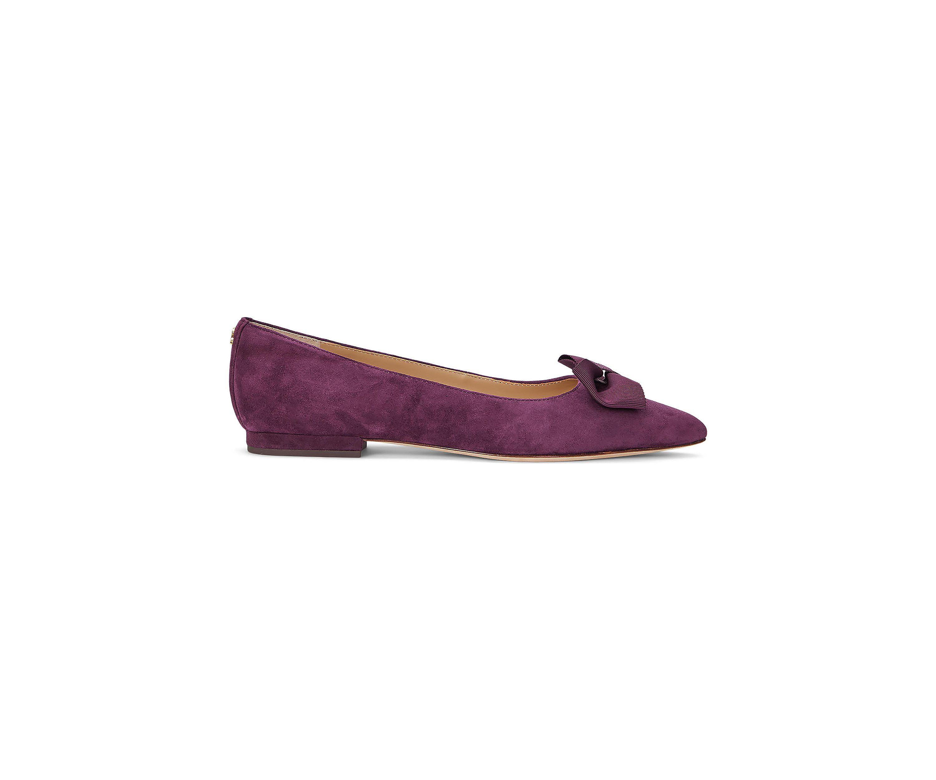 Londyn Bow-Trim Suede Ballet Flats
