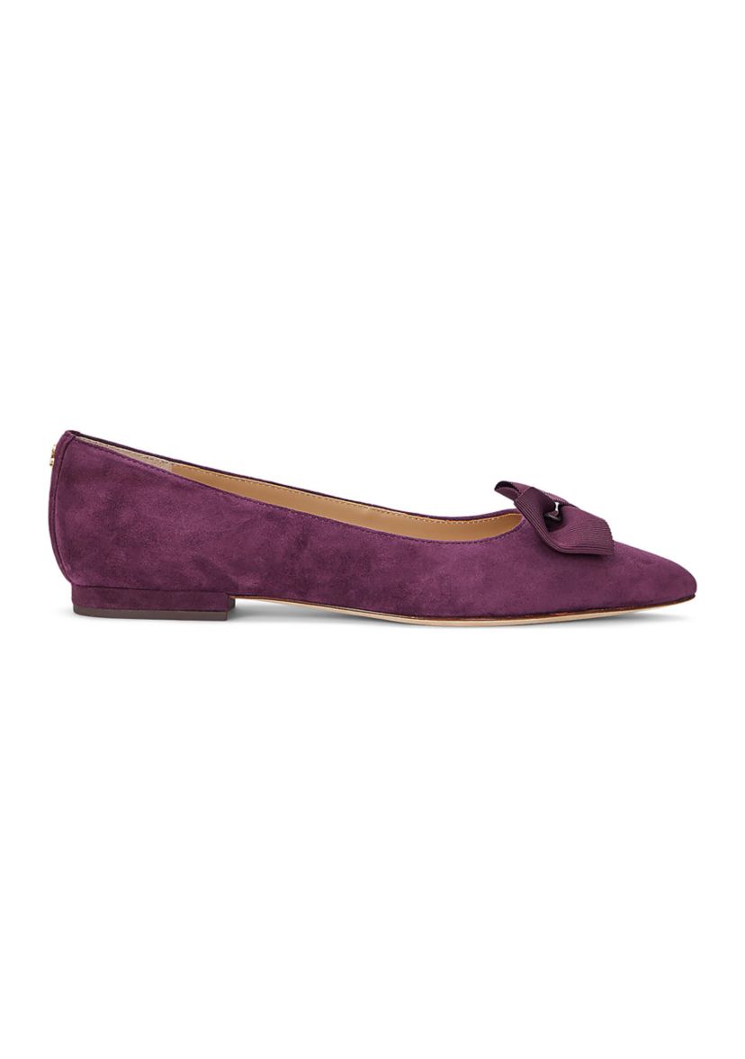 Londyn Bow-Trim Suede Ballet Flats