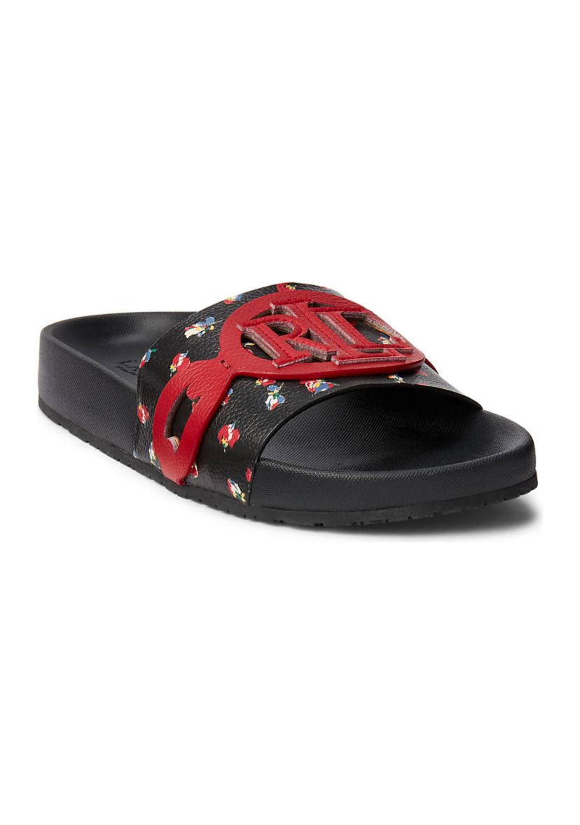 Ayden Floral Faux-Leather Pool Slides
