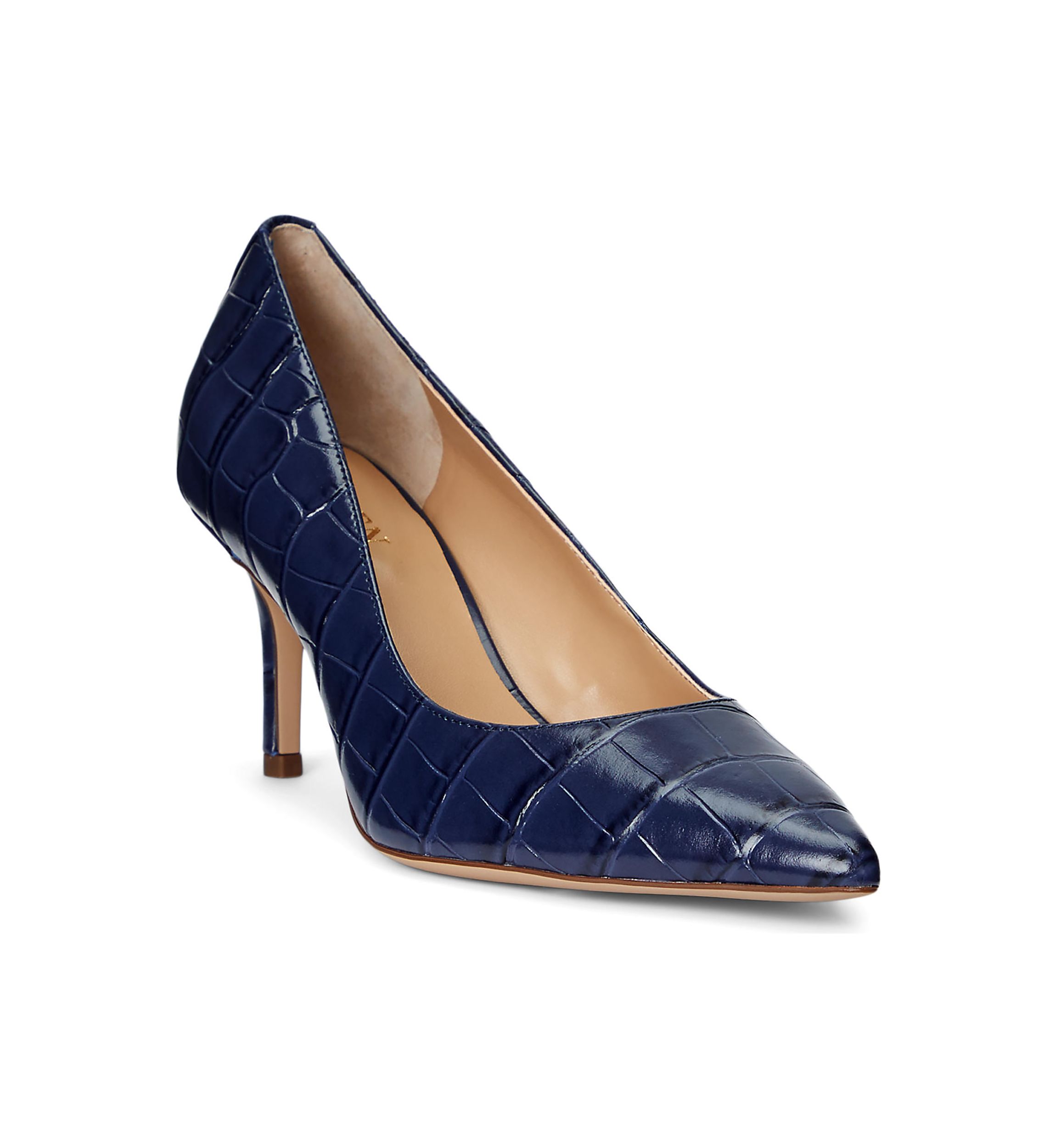 Lanette Crocodile-Embossed Leather Pumps