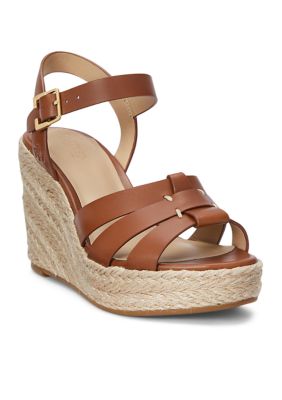 Lauren Ralph Lauren Women's Soffia Nappa Leather Espadrille Wedge Sandals, Tan, 10M