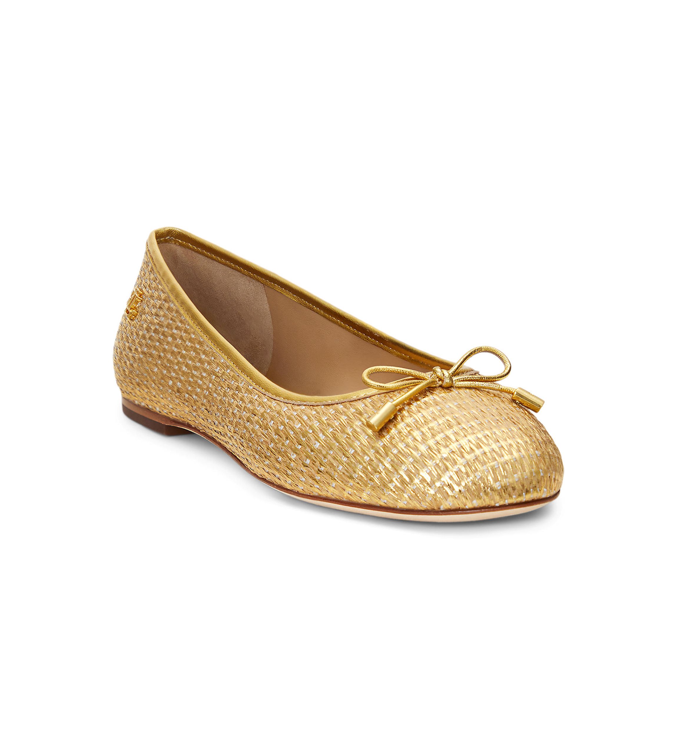 Jayna Leather Trim Metallic Straw Flats