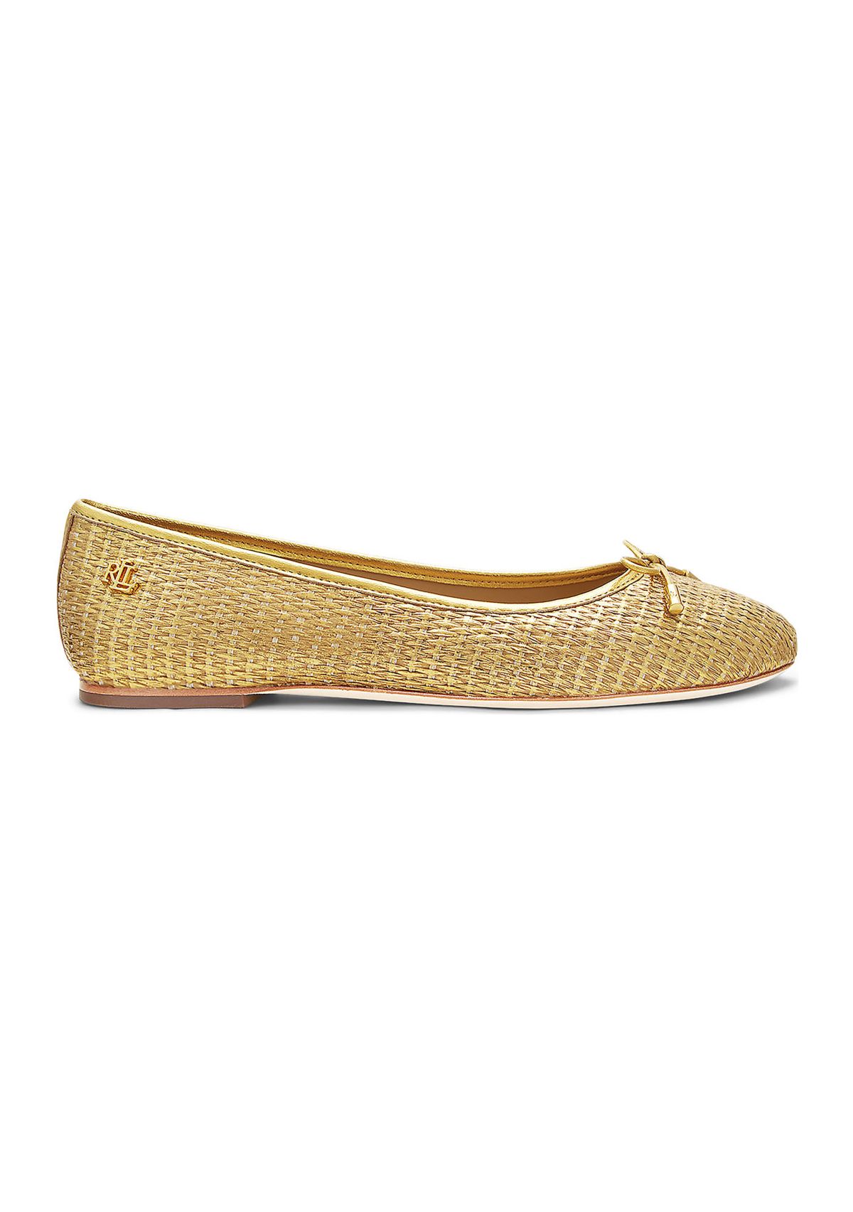 Jayna Leather Trim Metallic Straw Flats