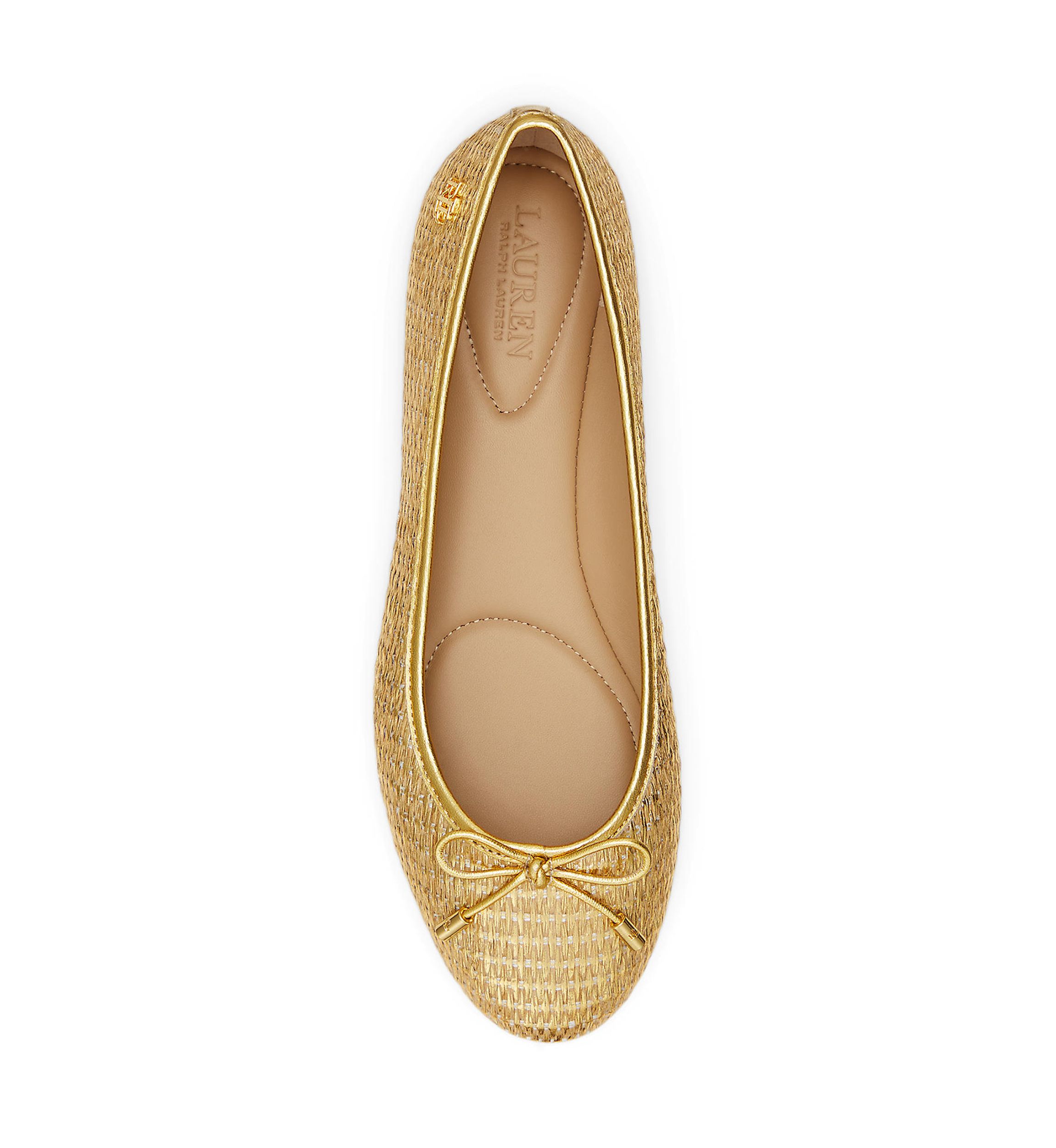 Jayna Leather Trim Metallic Straw Flats