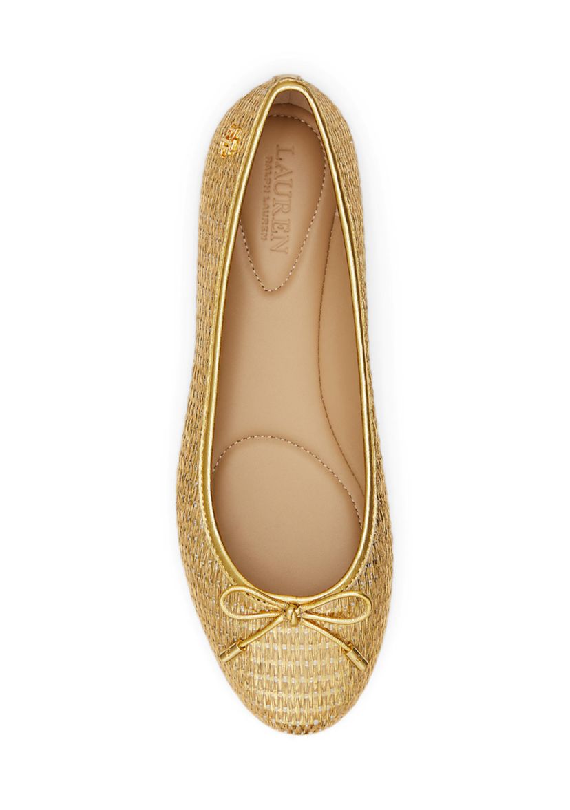 Jayna Leather Trim Metallic Straw Flats