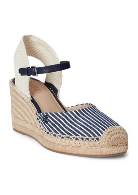 Lauren Ralph Lauren Women's Robby Striped Canvas & Jute Espadrille, Navy Blue, 9.5M