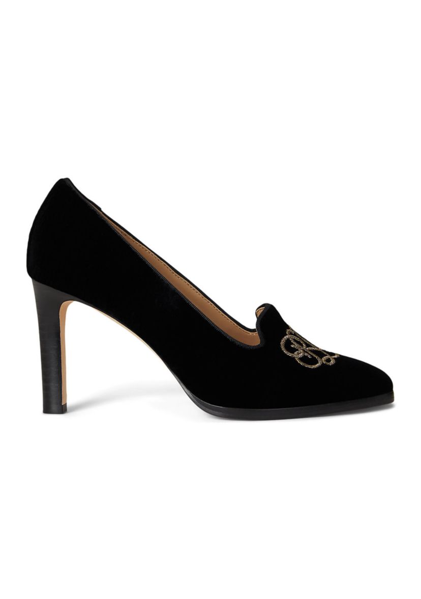 Corah Embroidered-Logo Velvet Pumps