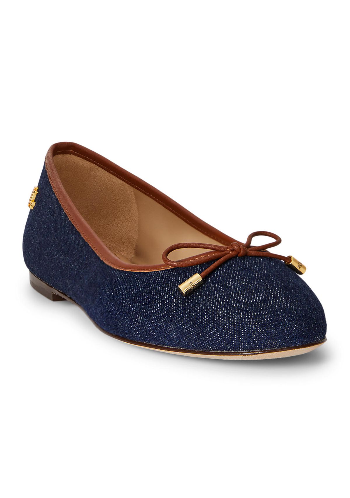 Jayna Leather-Trim Denim Flat