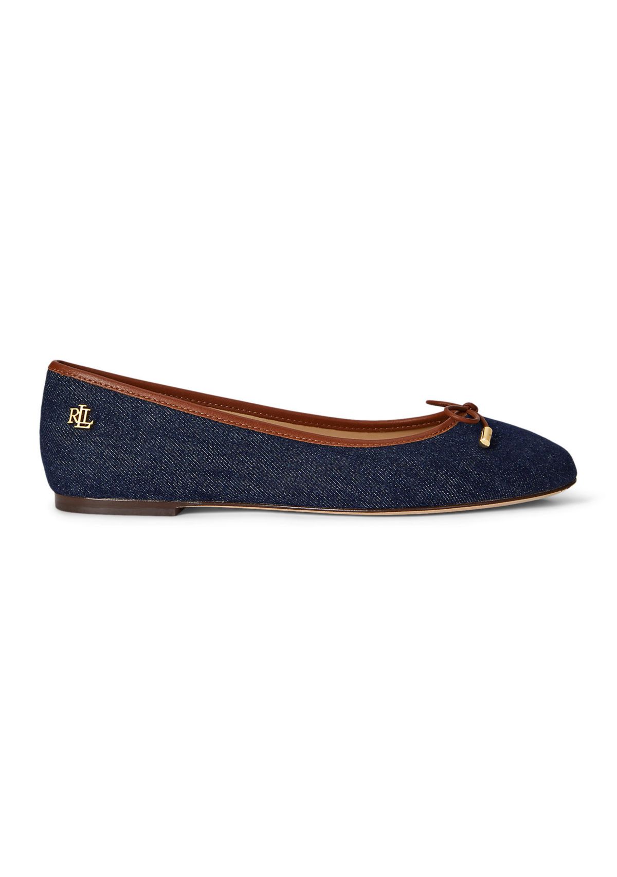 Jayna Leather-Trim Denim Flat