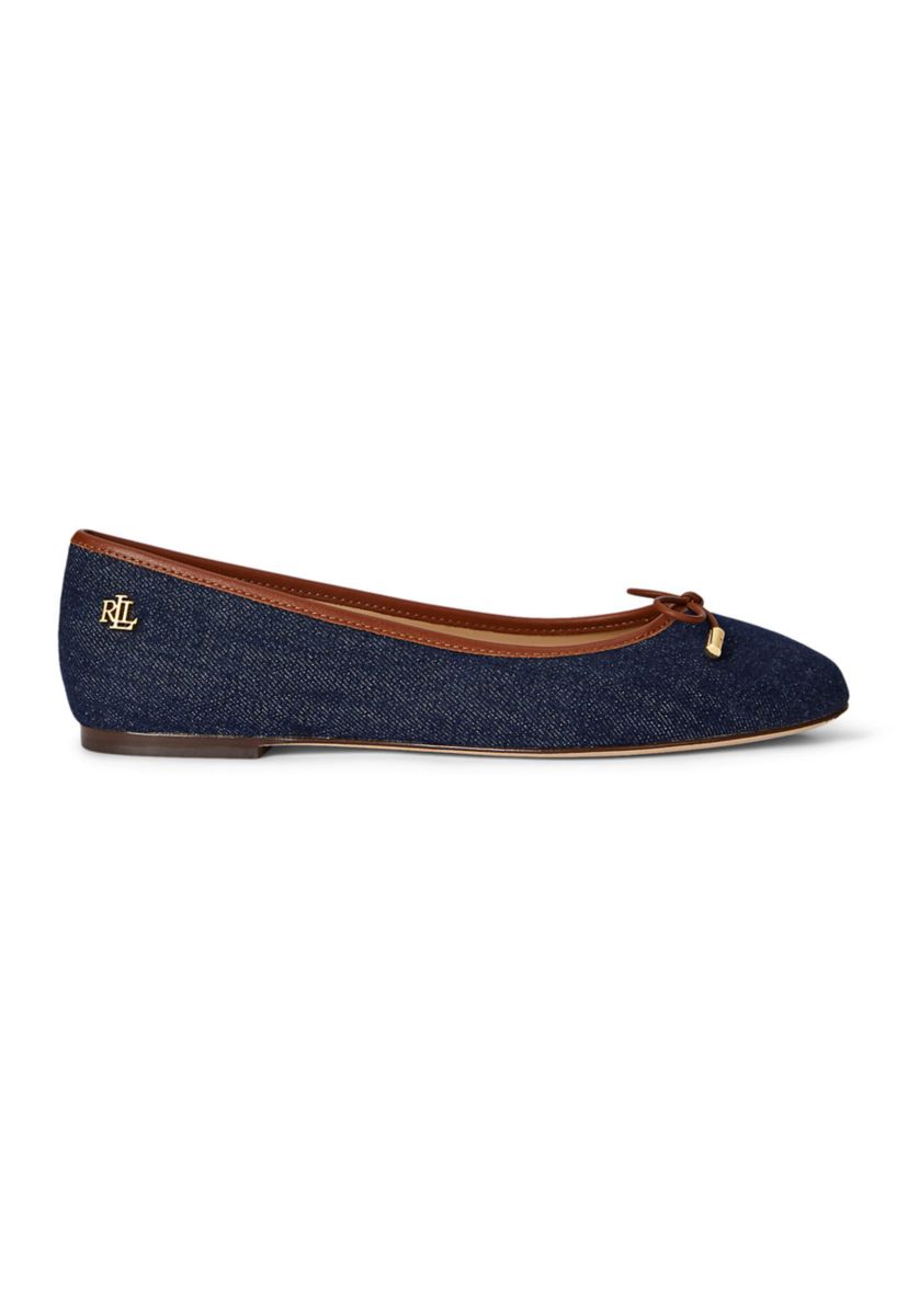 Jayna Leather-Trim Denim Flat